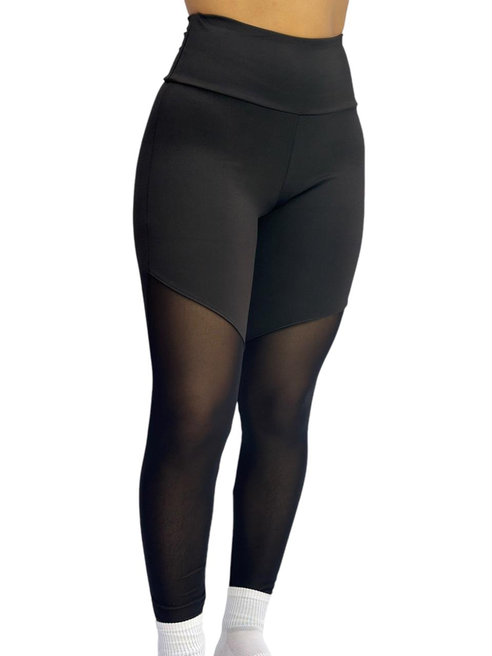 LEGGINGS NEGRAS: Estilo y Comodidad con Detalles Transparentes - MAYORISTA- MÍNIMO DE 12 UNIDADES